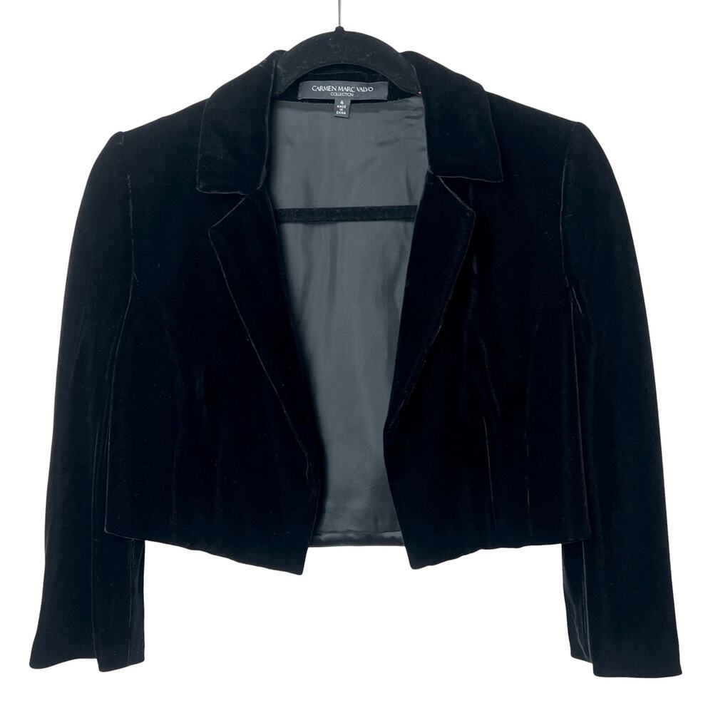 Carmen Marc Valvo Collection Black Velvet Cropped Bolero Jacket Size 4